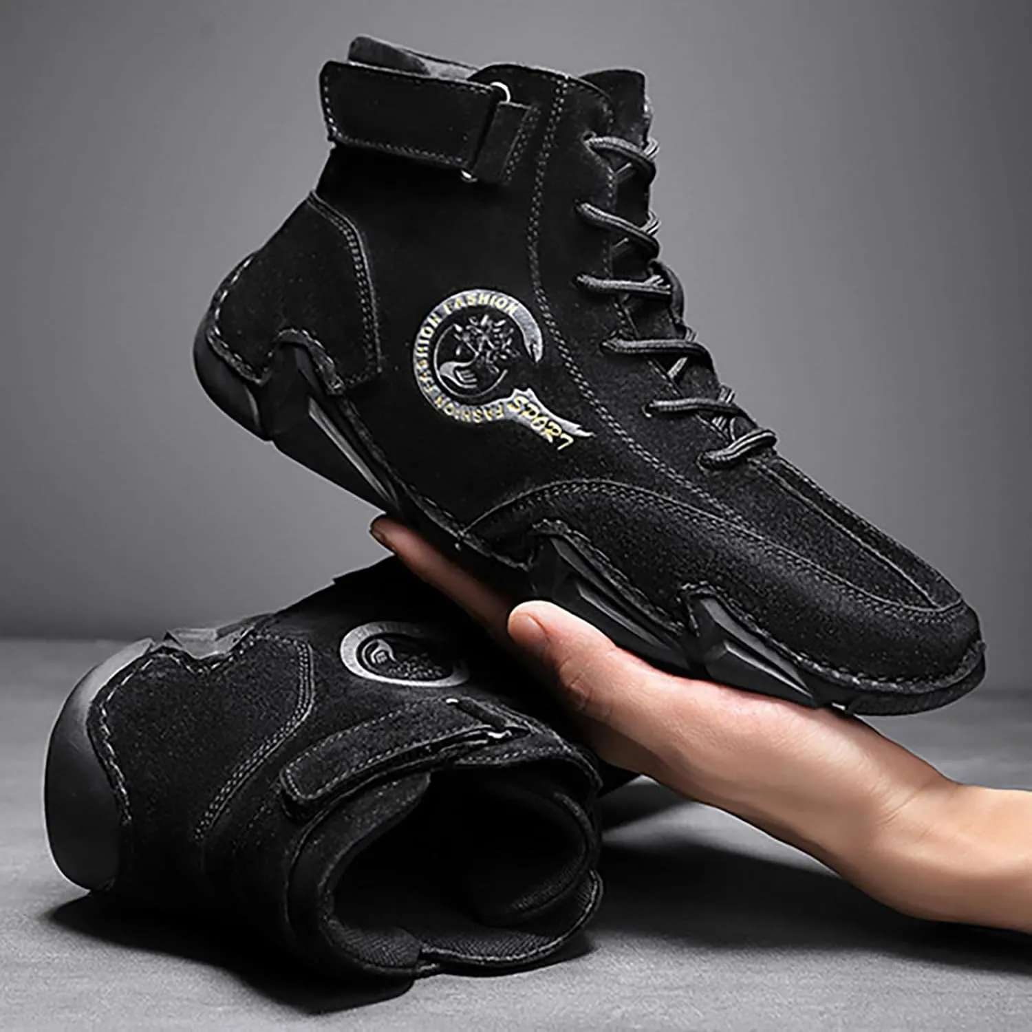 Men's Athletic Running Shoes High Top Hook Loop Short Boots Suede Lace Up Shoes Arch Support Mens Basketball Sneaker