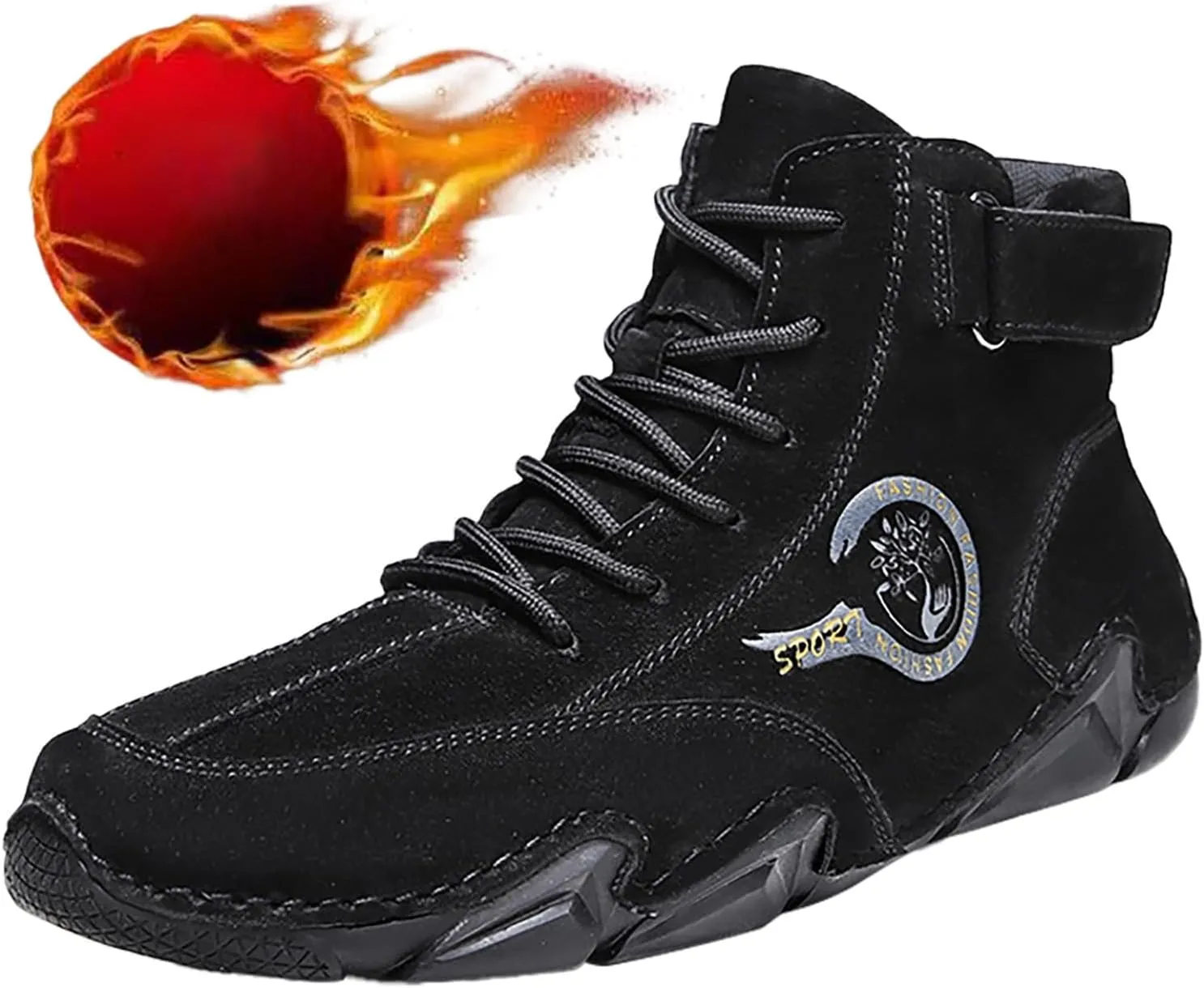 Men's Athletic Running Shoes High Top Hook Loop Short Boots Suede Lace Up Shoes Arch Support Mens Basketball Sneaker