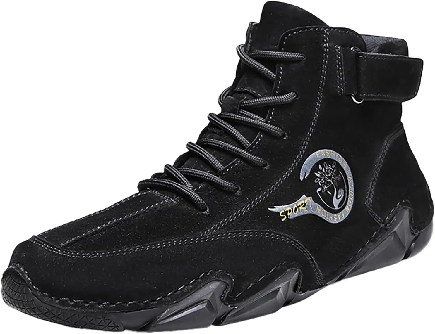 Men's Athletic Running Shoes High Top Hook Loop Short Boots Suede Lace Up Shoes Arch Support Mens Basketball Sneaker