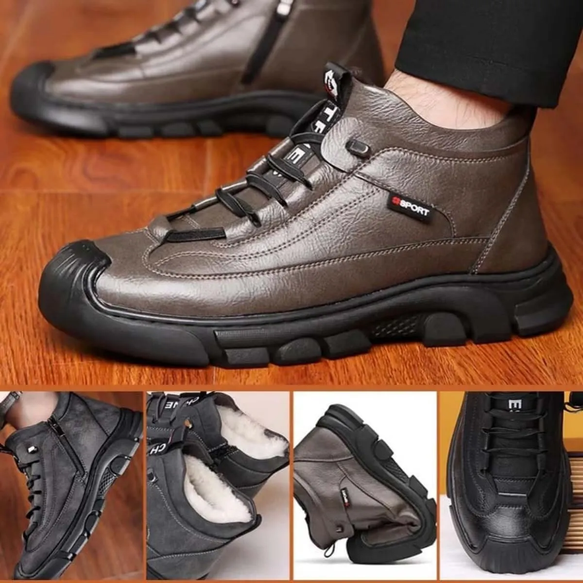 Men's Cashmere Warm Boots, Anti-Slip Snow Boots for Men, Waterproof High-Top Plus Thickened Lining Snow Boots for Men