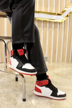 Men's High-Top Sneakers in Black, White, and Red Colorway - Wessi