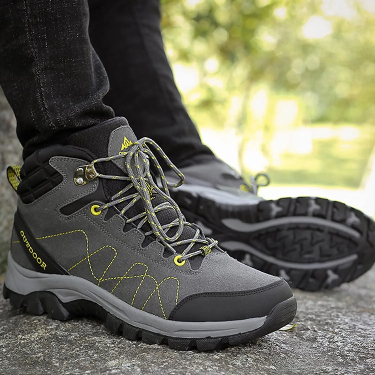 Mens Hiking Boots Waterproof Plus Cashmere Walking Boots Outdoor Camping Climbing Running Non-Slip