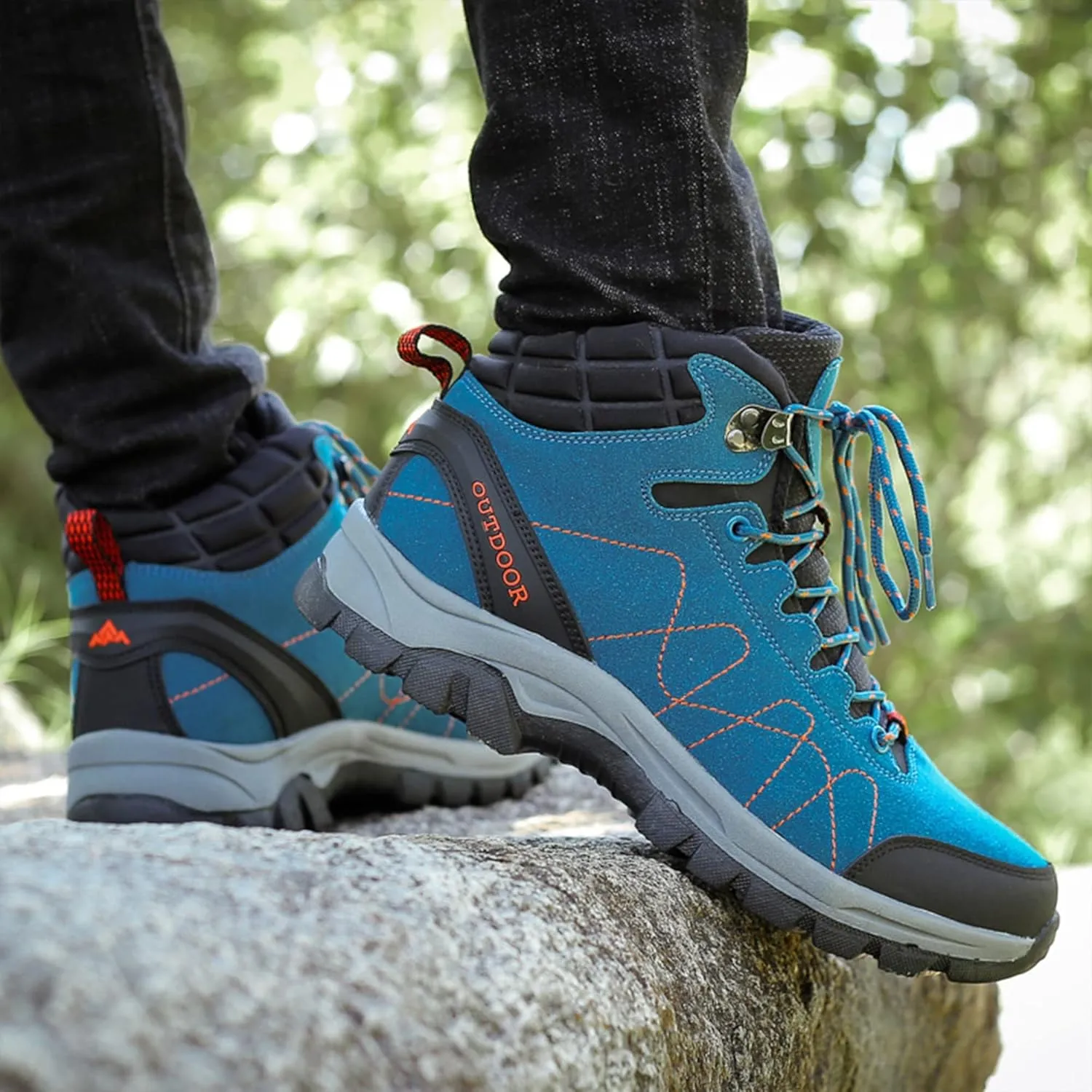 Mens Hiking Boots Waterproof Plus Cashmere Walking Boots Outdoor Camping Climbing Running Non-Slip