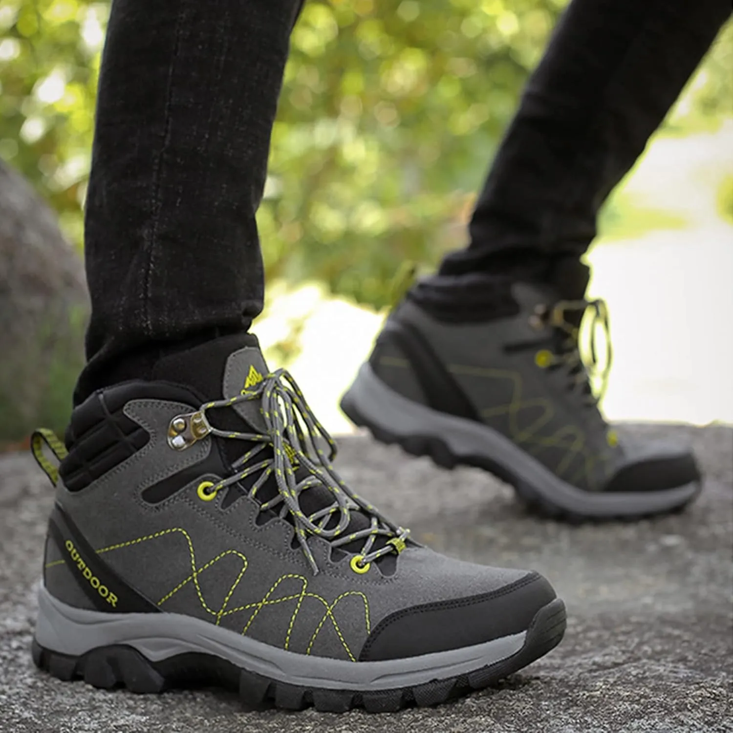 Mens Hiking Boots Waterproof Plus Cashmere Walking Boots Outdoor Camping Climbing Running Non-Slip