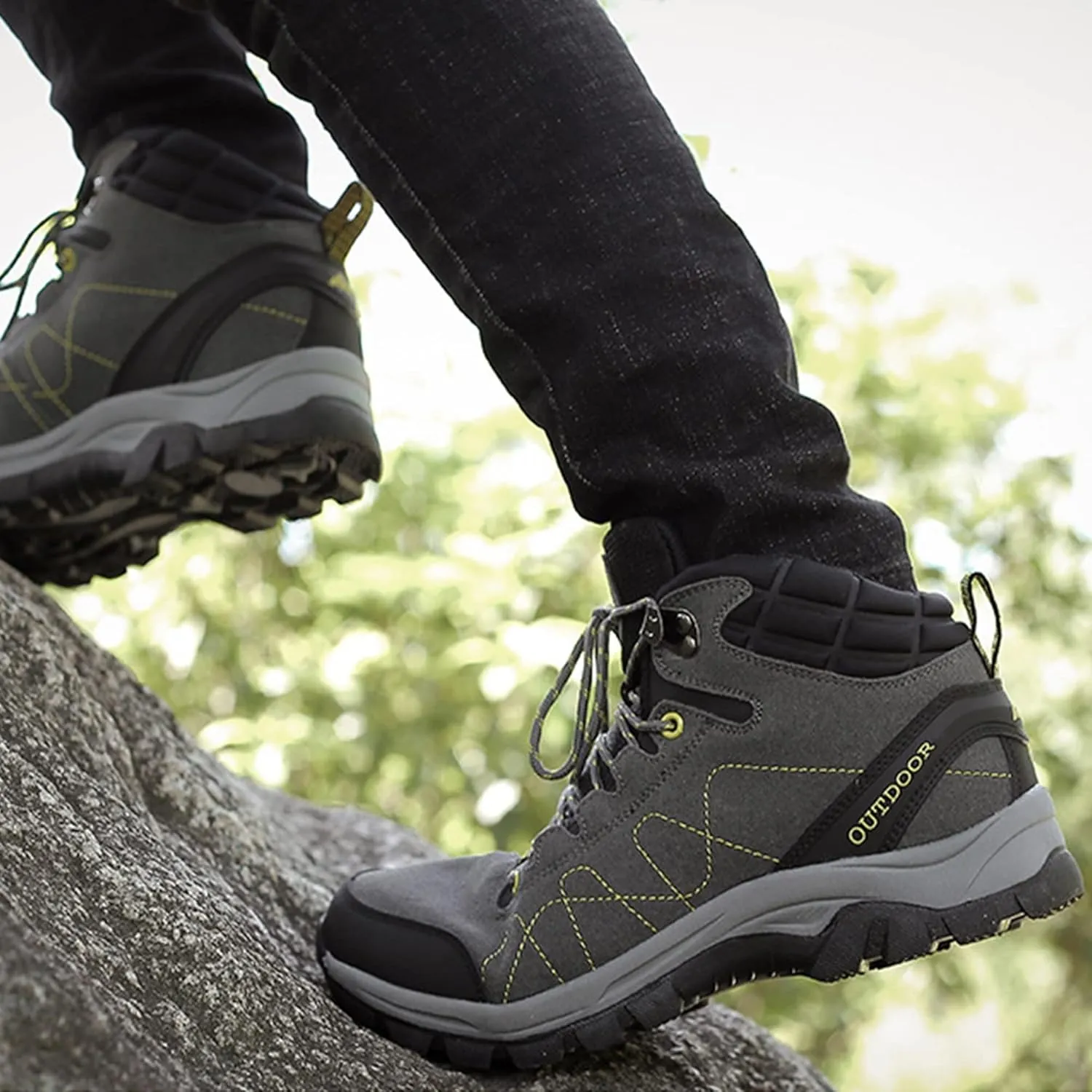 Mens Hiking Boots Waterproof Plus Cashmere Walking Boots Outdoor Camping Climbing Running Non-Slip