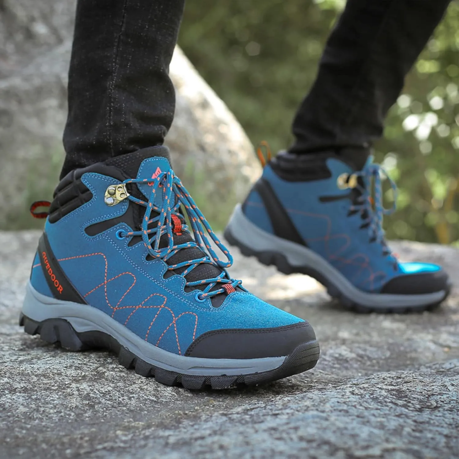 Mens Hiking Boots Waterproof Plus Cashmere Walking Boots Outdoor Camping Climbing Running Non-Slip