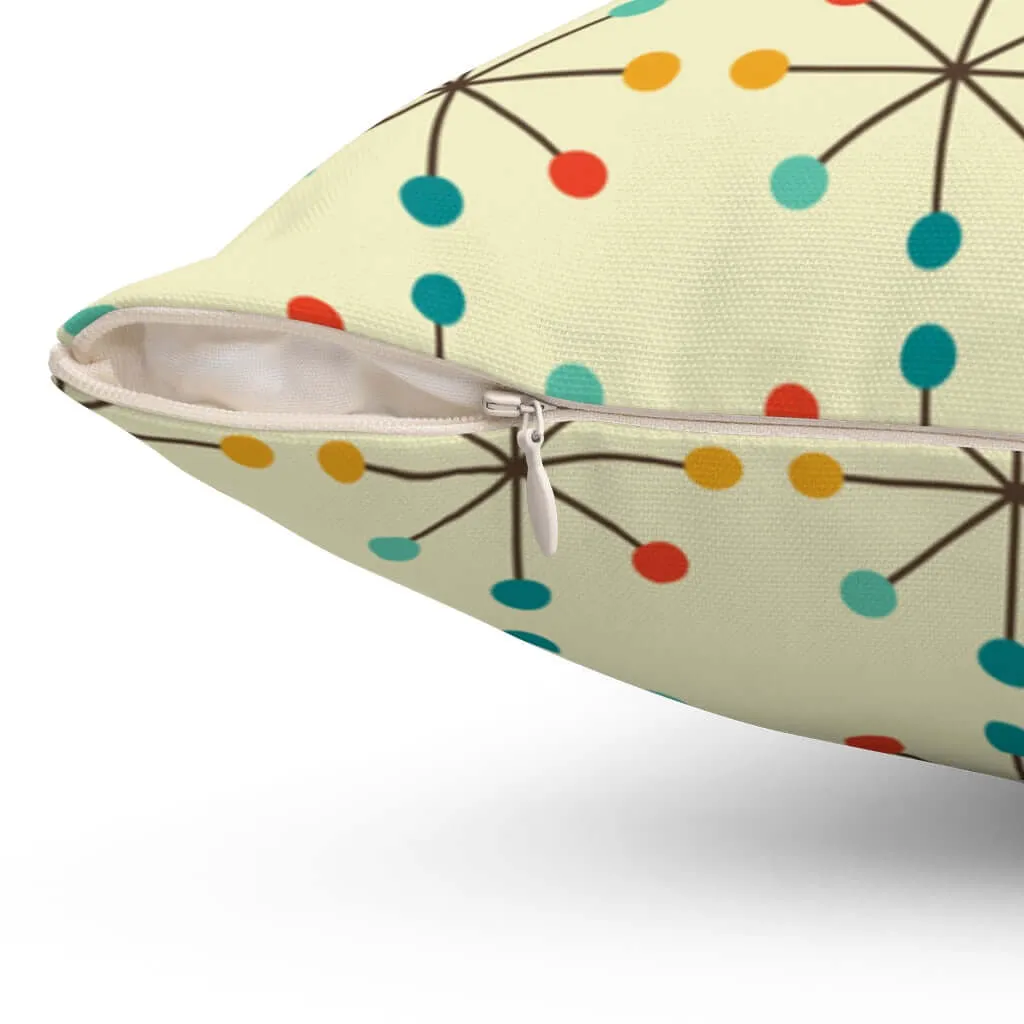 Mid Century Modern 1950's Retro Clock Starburst MCM Mod Spun Polyester Square Pillow
