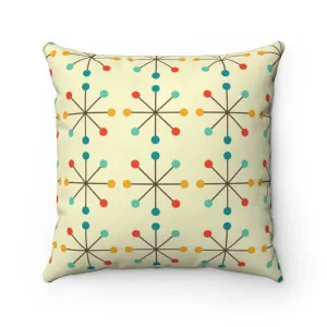 Mid Century Modern 1950's Retro Clock Starburst MCM Mod Spun Polyester Square Pillow
