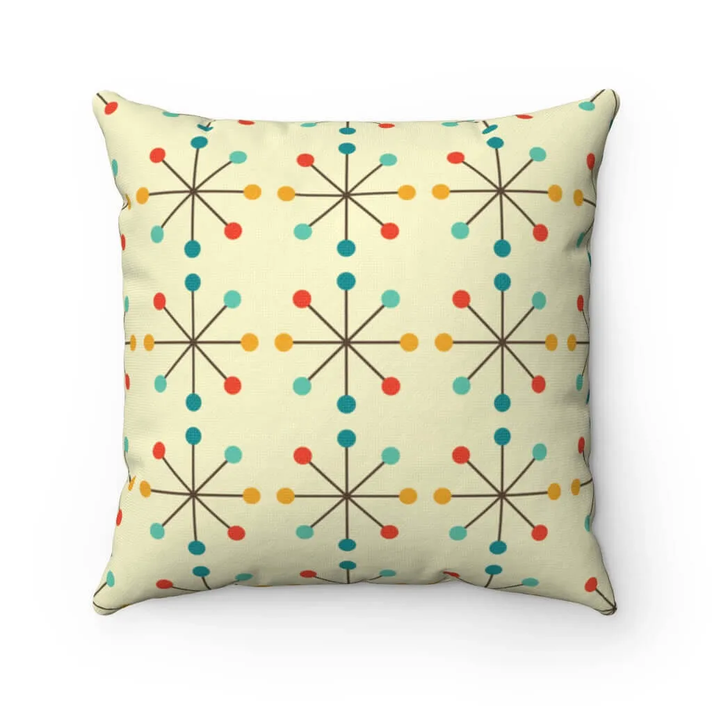 Mid Century Modern 1950's Retro Clock Starburst MCM Mod Spun Polyester Square Pillow