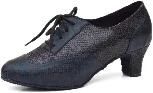 Misu Women's Closed Toe Suede Sole Latin Salsa Tango Practice Ballroom Dance Shoes with 2.0" Heel,Black PU,9.5 B(M) US