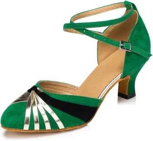 Misu Women's Closed Toe Suede Sole Latin Salsa Tango Practice Ballroom Dance Shoes with 2.0" Heel,Green Nubuck,5.5 B(M) US
