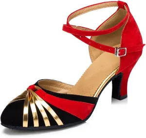Misu Women's Closed Toe Suede Sole Latin Salsa Tango Practice Ballroom Dance Shoes with 2.0" Heel,Red Nubuck,5 B(M) US