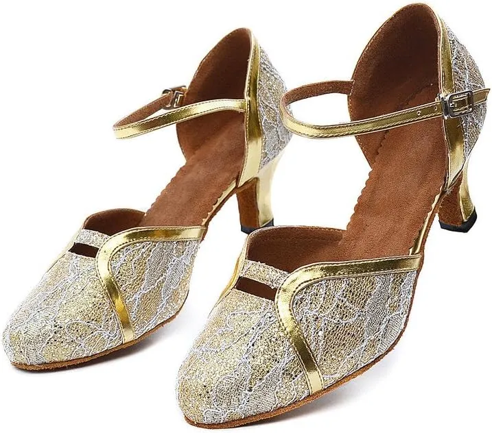 Misu Women's Closed Toe Suede Sole Latin Salsa Tango Practice Ballroom Dance Shoes with 2.2" Heel