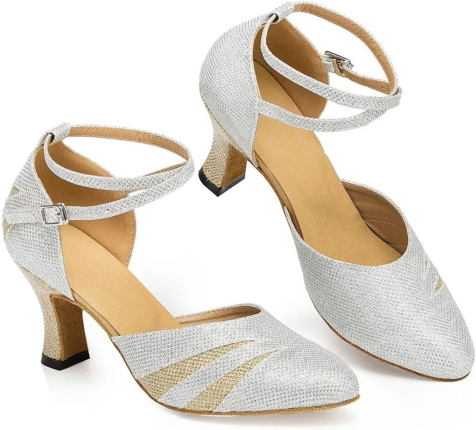 Misu Women's Closed Toe Suede Sole Latin Salsa Tango Practice Ballroom Dance Shoes with 2.7" Heel