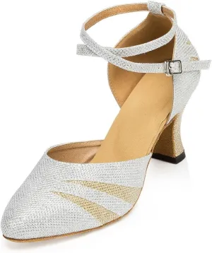 Misu Women's Closed Toe Suede Sole Latin Salsa Tango Practice Ballroom Dance Shoes with 2.7" Heel