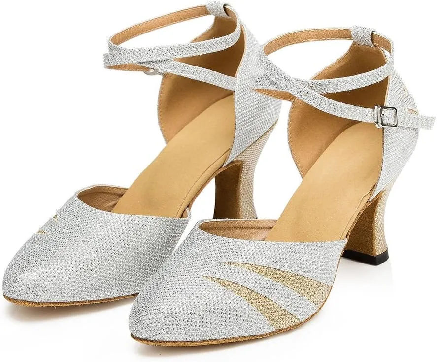 Misu Women's Closed Toe Suede Sole Latin Salsa Tango Practice Ballroom Dance Shoes with 2.7" Heel