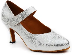 Misu Women's Closed Toe Suede Sole Latin Salsa Tango Practice Ballroom Dance Shoes with 2.7" Heel,Silver PU,8 B(M) US