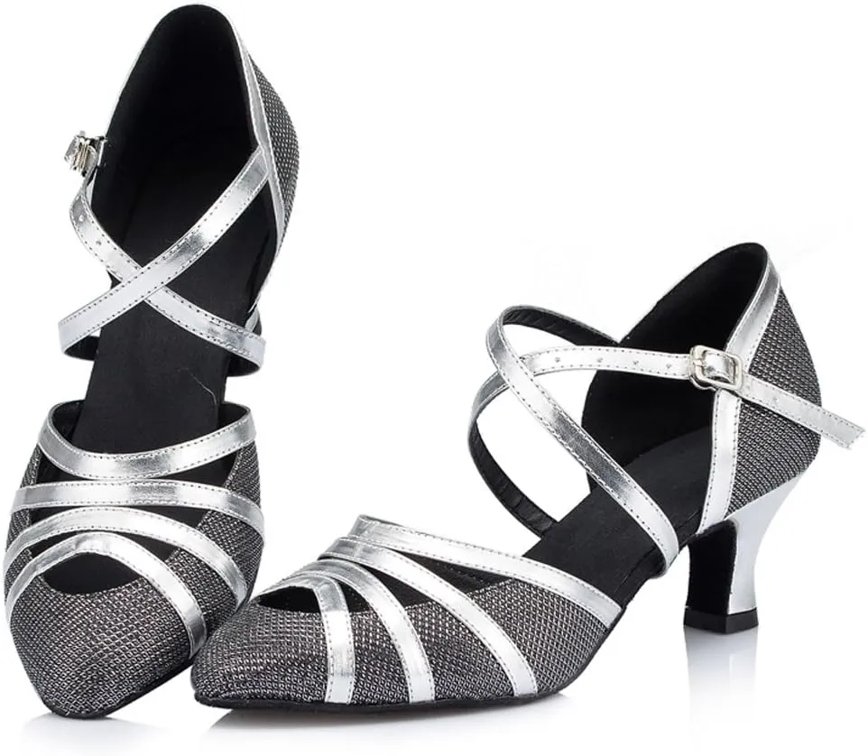 Misu Women's Closed Toe Suede Sole Latin Salsa Tango Practice Ballroom Dance Shoes with 3.1" Heel