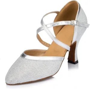 Misu Women's Closed Toe Suede Sole Latin Salsa Tango Practice Ballroom Dance Shoes with 3.1" Heel