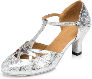 Misu Women's Closed Toe Suede Sole Latin Salsa Tango Practice Ballroom Dance Shoes with 3.1" Heel