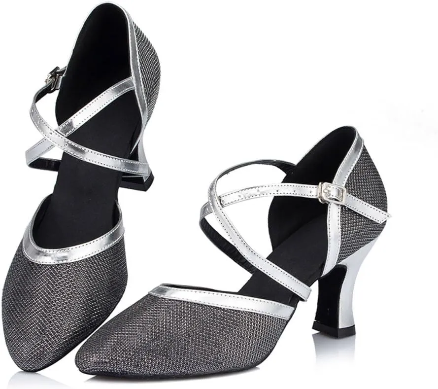 Misu Women's Closed Toe Suede Sole Latin Salsa Tango Practice Ballroom Dance Shoes with 3.1" Heel