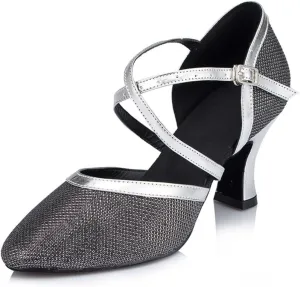 Misu Women's Closed Toe Suede Sole Latin Salsa Tango Practice Ballroom Dance Shoes with 3.1" Heel