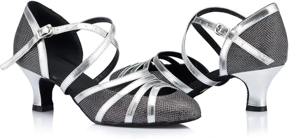 Misu Women's Closed Toe Suede Sole Latin Salsa Tango Practice Ballroom Dance Shoes with 3.1" Heel