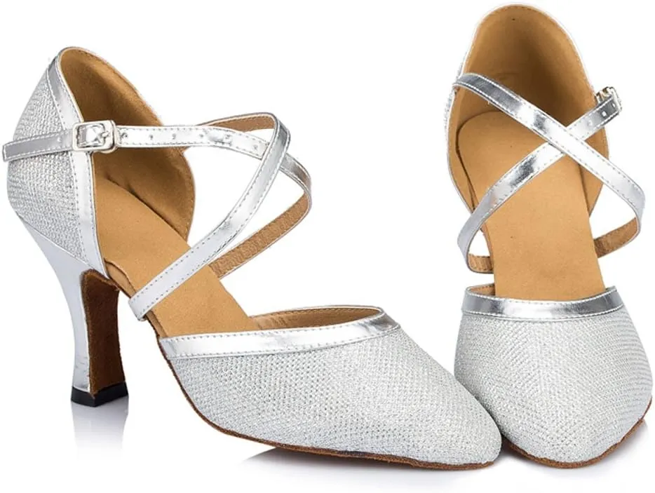 Misu Women's Closed Toe Suede Sole Latin Salsa Tango Practice Ballroom Dance Shoes with 3.1" Heel