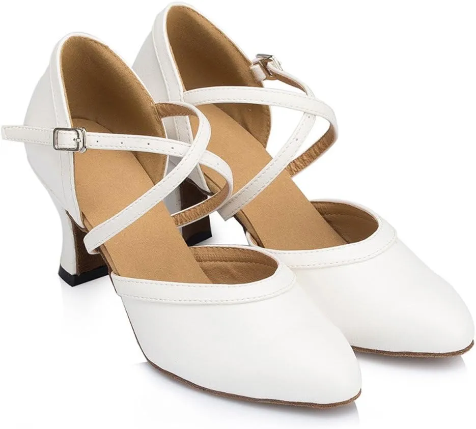 Misu Women's Closed Toe Suede Sole Latin Salsa Tango Practice Ballroom Dance Shoes with 3.1" Heel