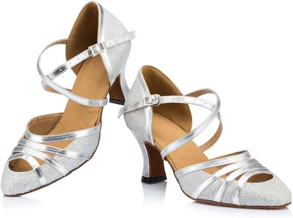Misu Women's Closed Toe Suede Sole Latin Salsa Tango Practice Ballroom Dance Shoes with 3.1" Heel