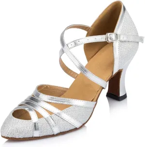 Misu Women's Closed Toe Suede Sole Latin Salsa Tango Practice Ballroom Dance Shoes with 3.1" Heel