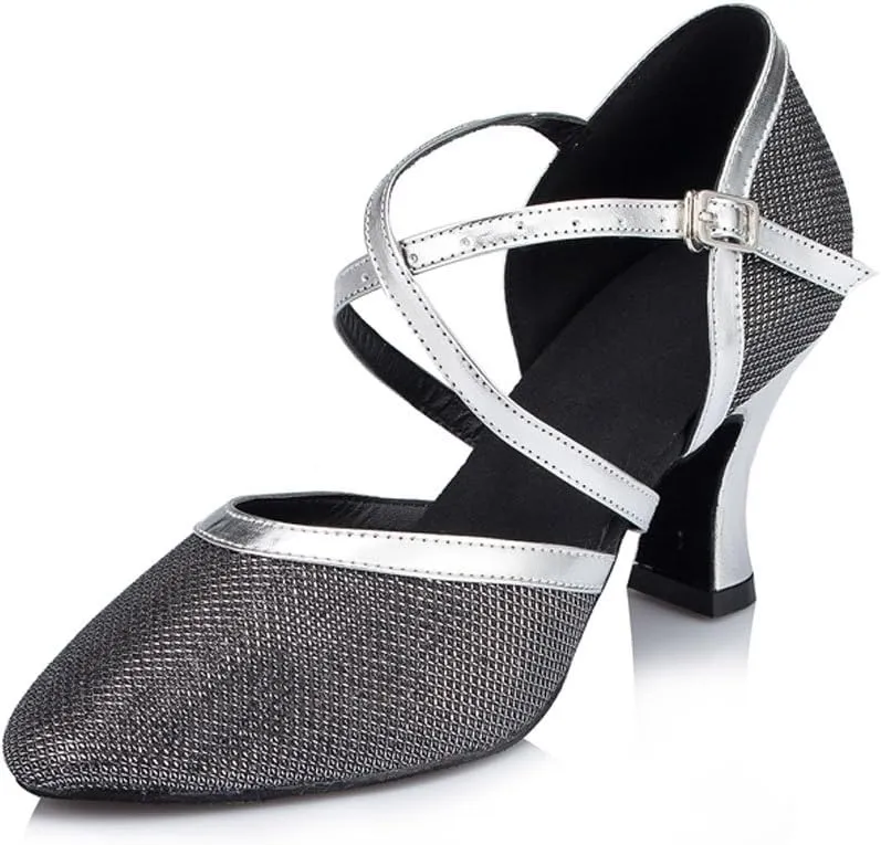 Misu Women's Closed Toe Suede Sole Latin Salsa Tango Practice Ballroom Dance Shoes with 3.1" Heel