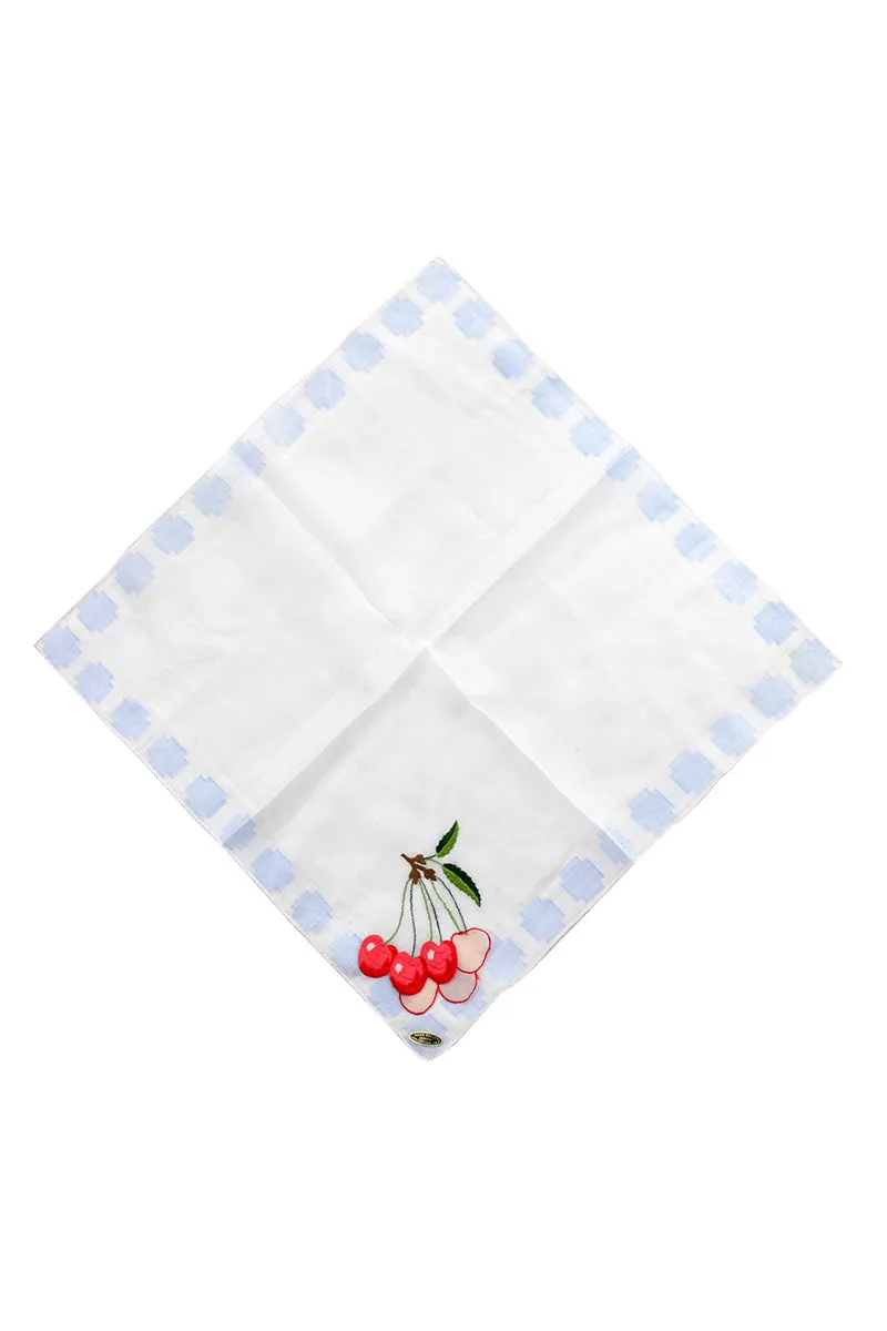 New Vintage Handkerchief Cherries Embroidery Applique Switzerland