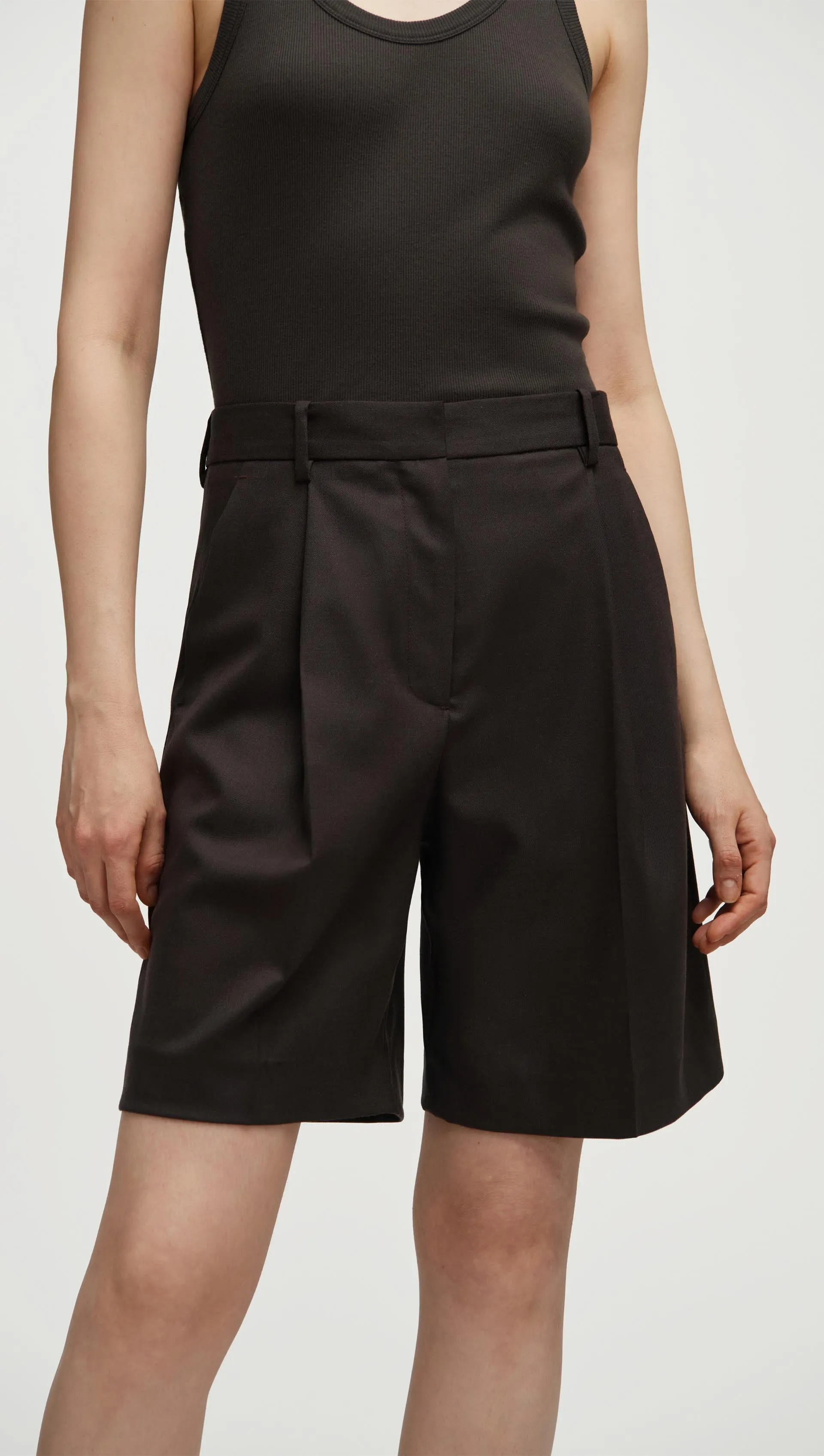 Pleated Shorts in Seasonless Wool | Smoke