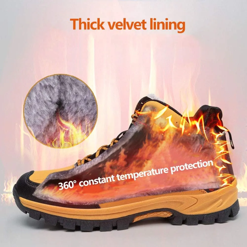 Plus Velvet Hiking Shoes, Wear-Resistant and Breathable Leather Cotton Shoes Snow Boots