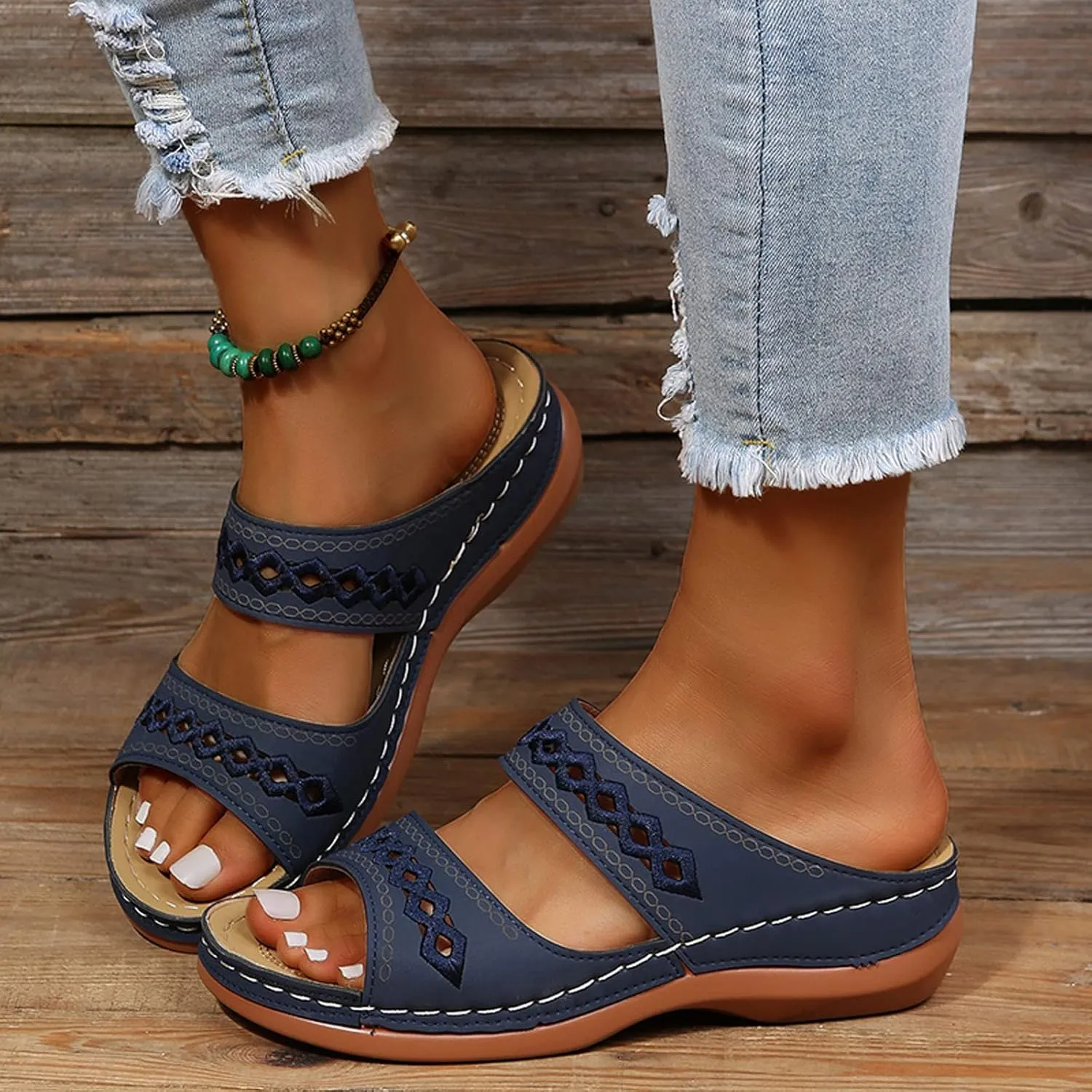 Rvidbe Orthopedic Sandals for Women Fashion, Womens Walking Sandals with Arch Support Anti-Slip Comfortable Sandals Slippers