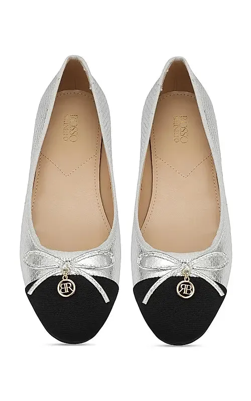 Silver Ballerina Flats With Bow Detail