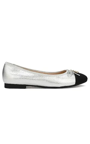 Silver Ballerina Flats With Bow Detail