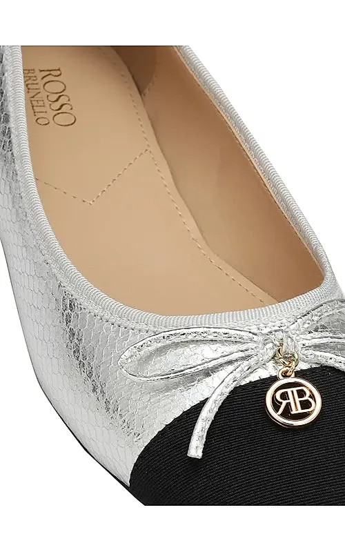 Silver Ballerina Flats With Bow Detail