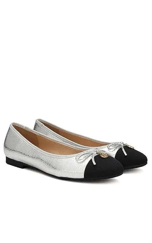 Silver Ballerina Flats With Bow Detail