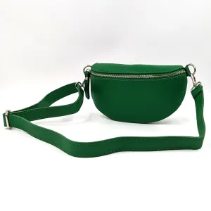 Stylish and slender leather bumbag with silver hardware