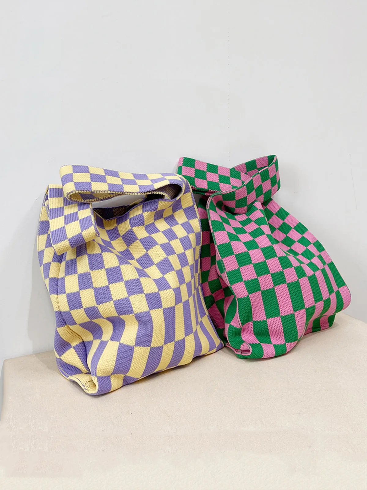 Stylish Checkerboard Print Tote Bag
