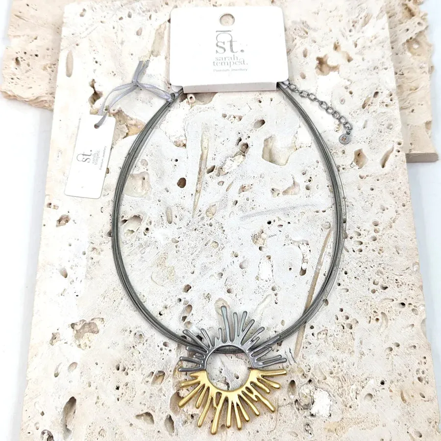 Stylish Sun Burst Motif on Multi-Wire Necklace