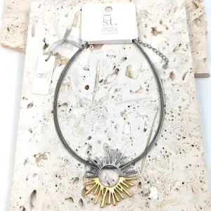 Stylish Sun Burst Motif on Multi-Wire Necklace