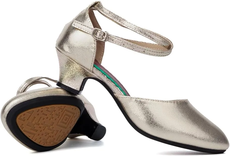 SWDZM Ballroom Dance Shoes Women Low Heel Closed Toe Latin Salsa Tango Character Practice Dance Shoes,Model DY-Leather-ZK