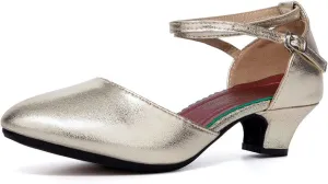 SWDZM Ballroom Dance Shoes Women Low Heel Closed Toe Latin Salsa Tango Character Practice Dance Shoes,Model DY-Leather-ZK