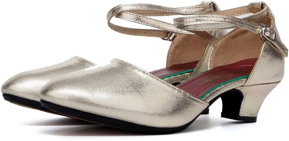SWDZM Ballroom Dance Shoes Women Low Heel Closed Toe Latin Salsa Tango Character Practice Dance Shoes,Model DY-Leather-ZK