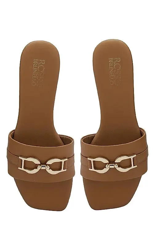 Tan Buckle Up Flats