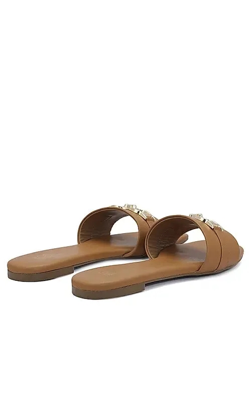 Tan Buckle Up Flats