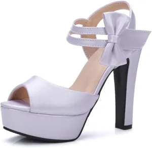 Thick Heel Waterproof Platform Bow high Heel Shoes Purple